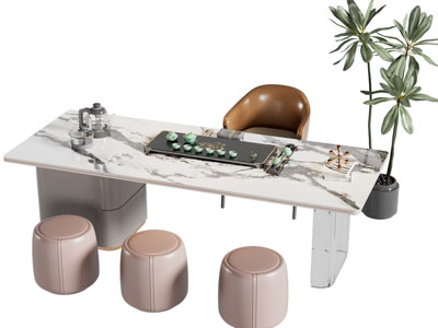 新中式长方形茶桌椅组合