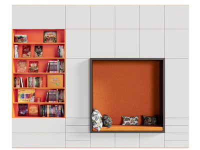 现代嵌入卡座的儿童撞色收纳柜 书柜