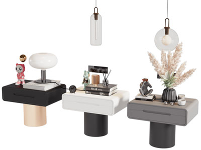 现代床头柜 摆件组合