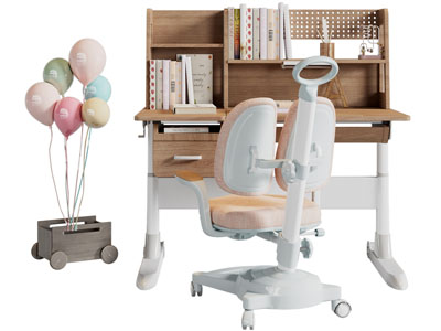 现代可升降学生桌 书桌椅组合3d模型 现代可升降学生桌 书桌椅组合