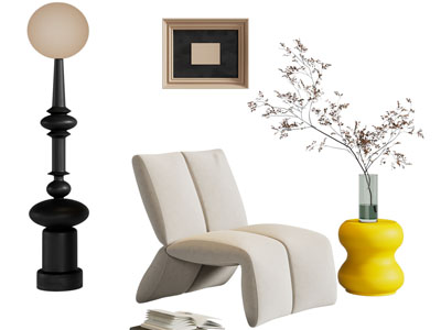 现代休闲椅子 落地灯 边几