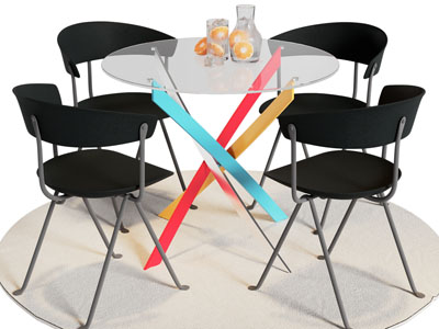 现代休闲玻璃圆形餐桌椅组合