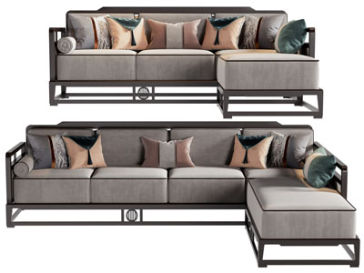 新中式转角多人沙发