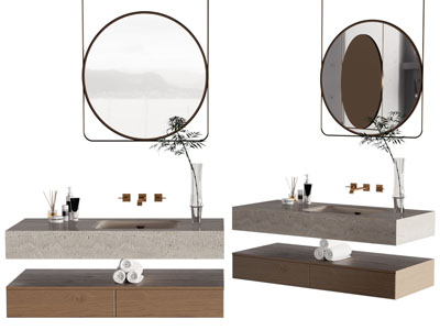 现代悬挂式洗手台 镜子