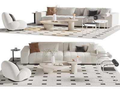 现代奶油风双人沙发 懒人沙发和茶几组合