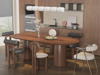 现代实木椭圆形餐桌椅组合