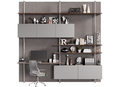 现代嵌入书桌的墙面装饰柜