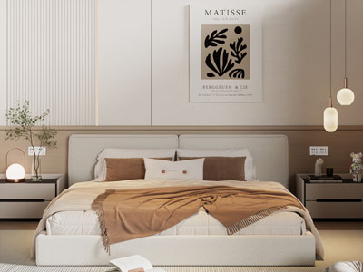 现代布艺双人床 床头柜