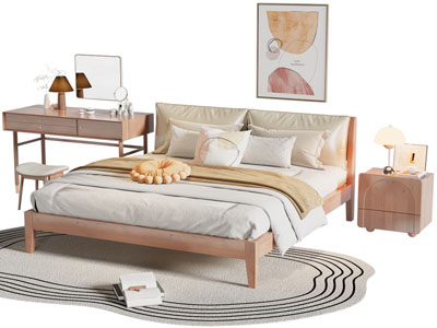 北欧实木双人床 梳妆台