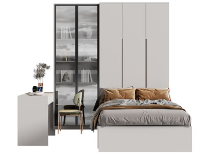 现代双人床 衣柜 书桌椅组合