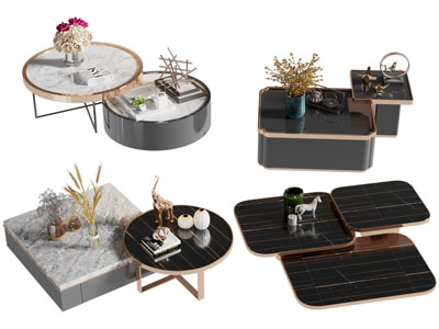 现代长方形 圆形拼接茶几3d模型 现代长方形 圆形拼接茶几