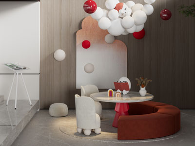 现代圆形卡座儿童桌椅组合