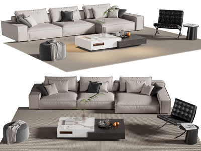 现代多人沙发 休闲椅子和茶几组合