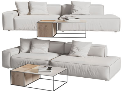 现代布艺多人沙发和茶几组合