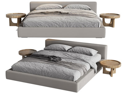 现代布艺双人床 床头几