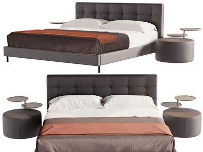 现代双人床 床头几