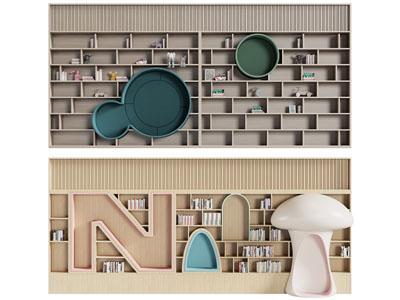 现代实木装饰卡通座椅的书柜