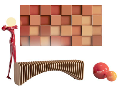 现代镂空实木长凳子 立体装饰挂画