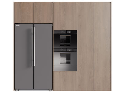 现代实木嵌入冰箱 烤箱 咖啡机的高柜 橱柜3d模型 现代实木嵌入冰箱 烤箱 咖啡机的高柜 橱柜