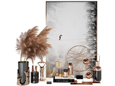 现代轻奢花瓶花卉 装饰画摆件组合