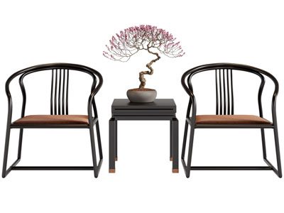 新中式扶手椅子 边几