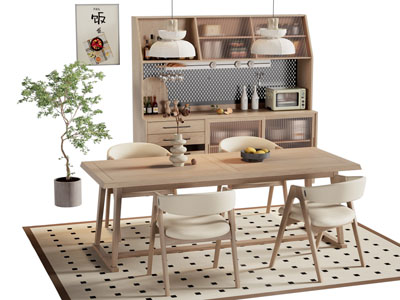 日式长方形餐桌椅组合 餐边柜