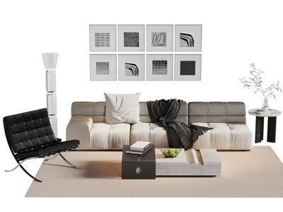 现代多人沙发 休闲椅子和茶几组合