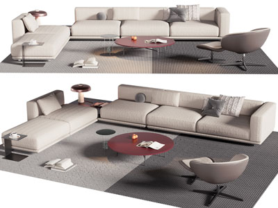 现代多人沙发 休闲椅子和茶几组合
