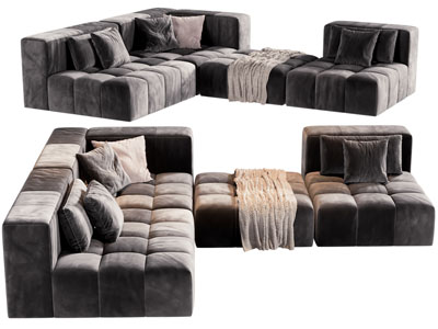 现代转角布艺多人沙发