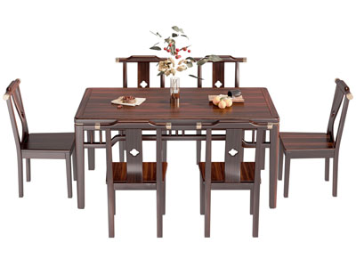 新中式实木长方形餐桌椅组合