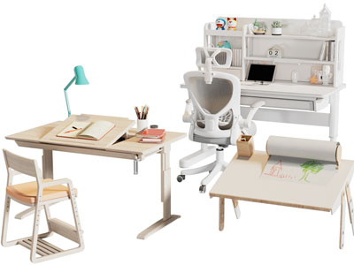 现代学生书桌椅组合3d模型 现代学生书桌椅组合