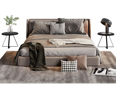 现代双人床 床头几