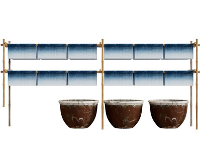 现代染布 扎染 染缸美陈 摆件组合