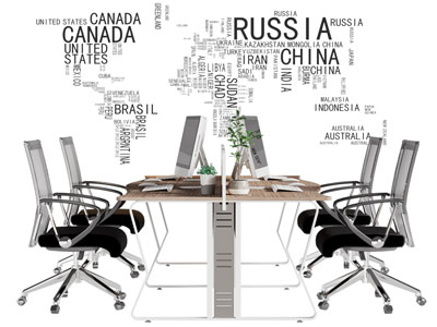 现代办公桌椅组合 英文字母墙饰