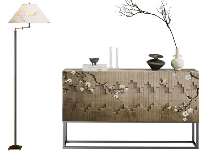 新中式玄关柜 边柜 落地灯