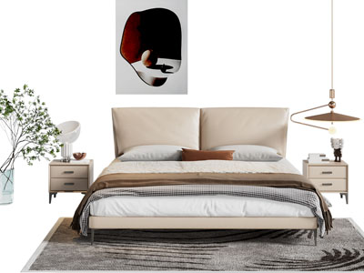 现代双人床 床头柜