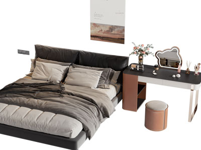 现代双人床 梳妆台