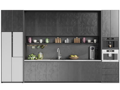 现代嵌入冰箱的茶水柜 水吧台