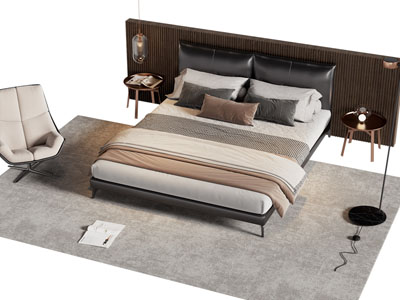 现代加床床头背景墙 双人床