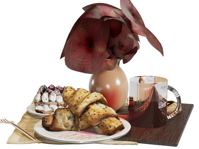 现代盘装面包卷 奶油蛋糕食物