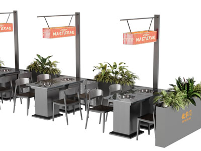 现代户外火锅店餐桌椅组合