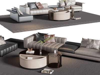 现代多人沙发 单人沙发和茶几组合