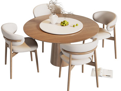 新中式圆形实木餐桌椅组合