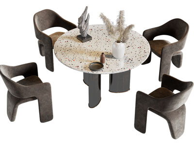 侘寂风圆形餐桌椅组合