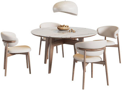 侘寂风圆形餐桌椅组合