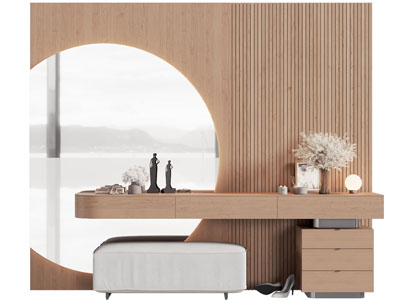 现代实木背景墙 化妆 梳妆台