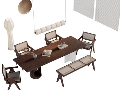 侘寂风实木餐桌椅组合