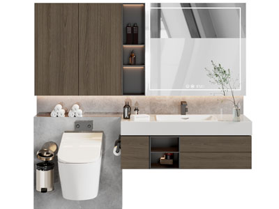 现代悬挂式洗手台 镜柜 马桶