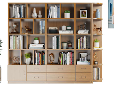 现代实木开放式书柜