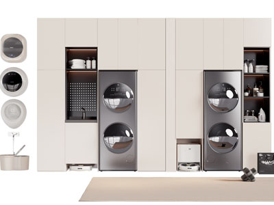 现代嵌入洗衣机的阳台收纳柜